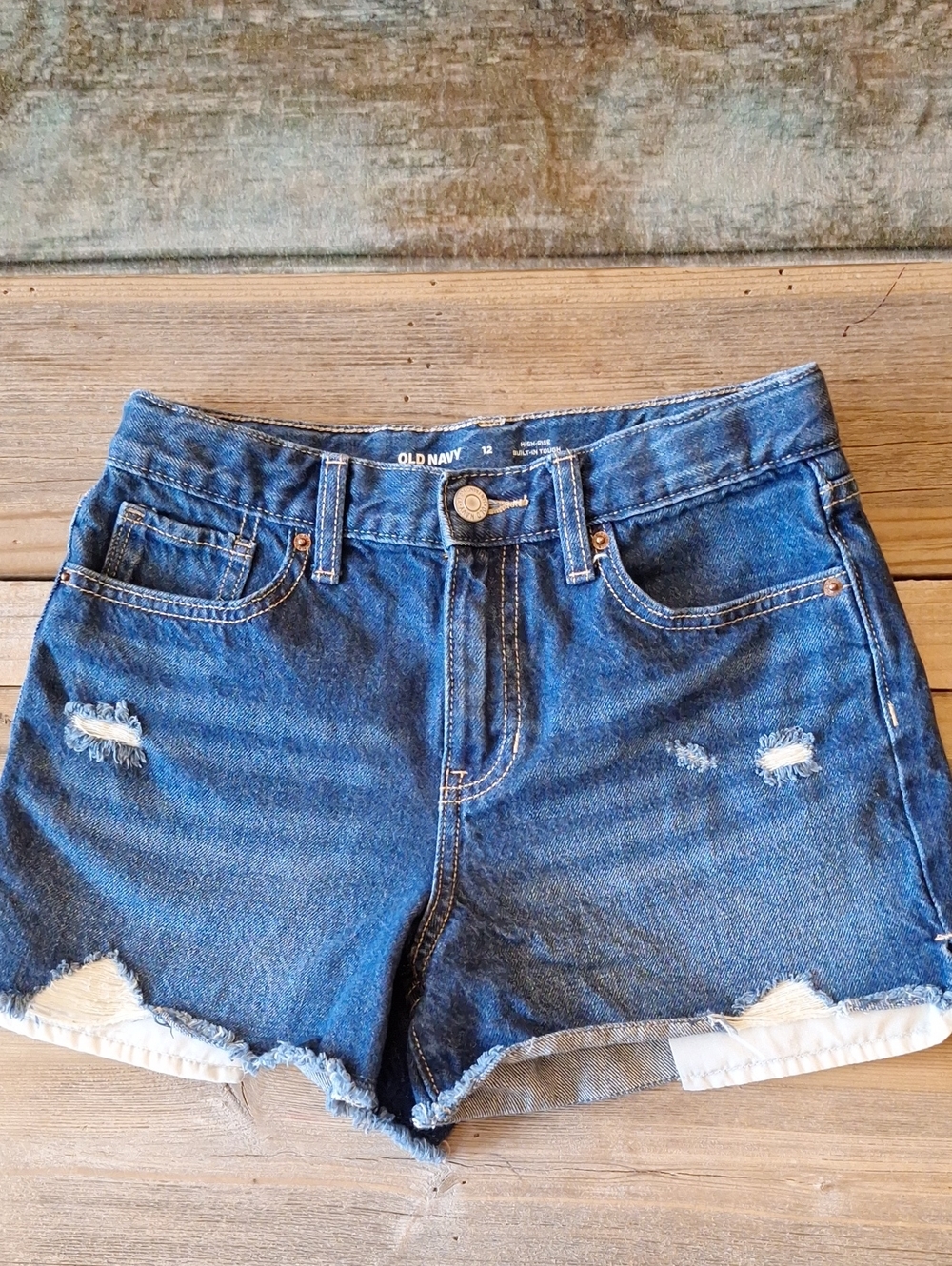 Old Navy Dark Blue Ripped Denim Cutoff Shorts. Size 12